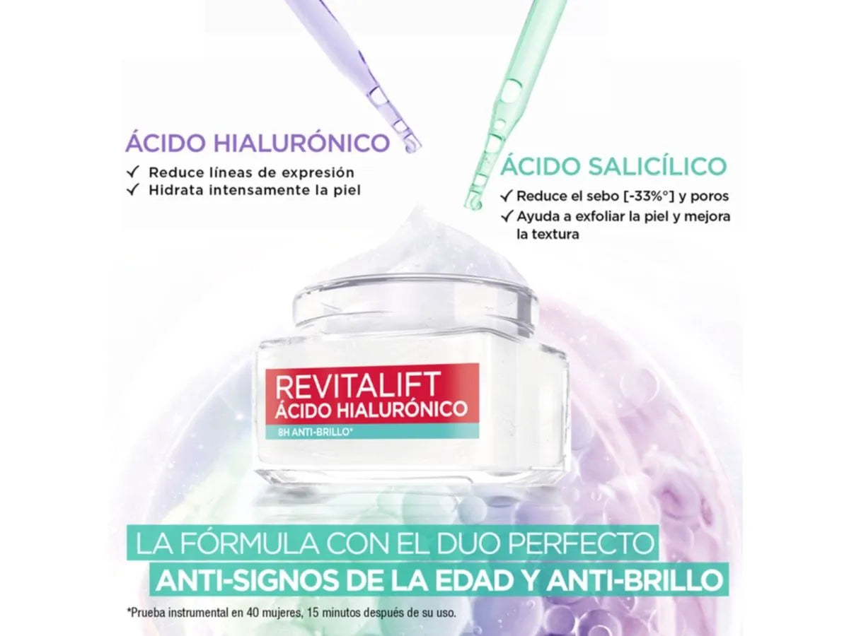 Gel Crema Anti Brillo L'Oréal Revitalift Ácido Hialurónico 50 ml