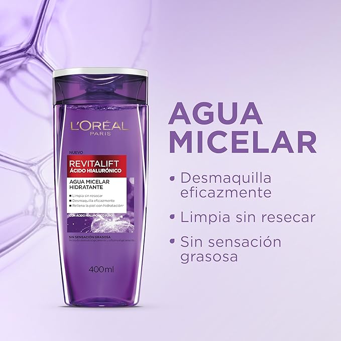 Agua Micelar L'Oréal Revitalift con Ácido Hialurónico – 400 ml